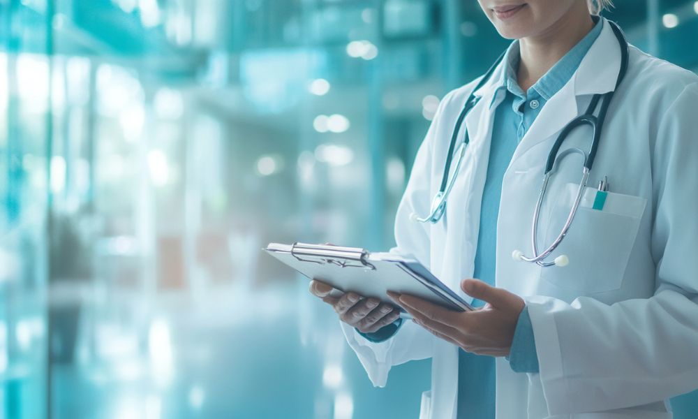a doctor looking at records