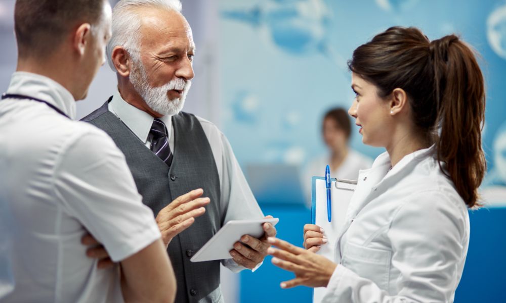 a business broker and a doctor coordinating with each other