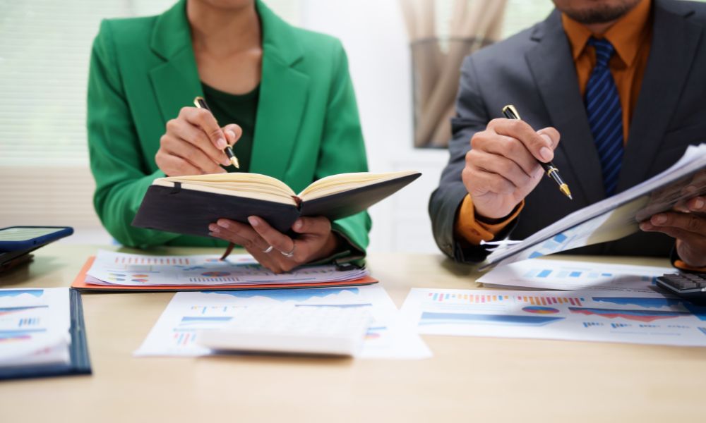 business people checking documents